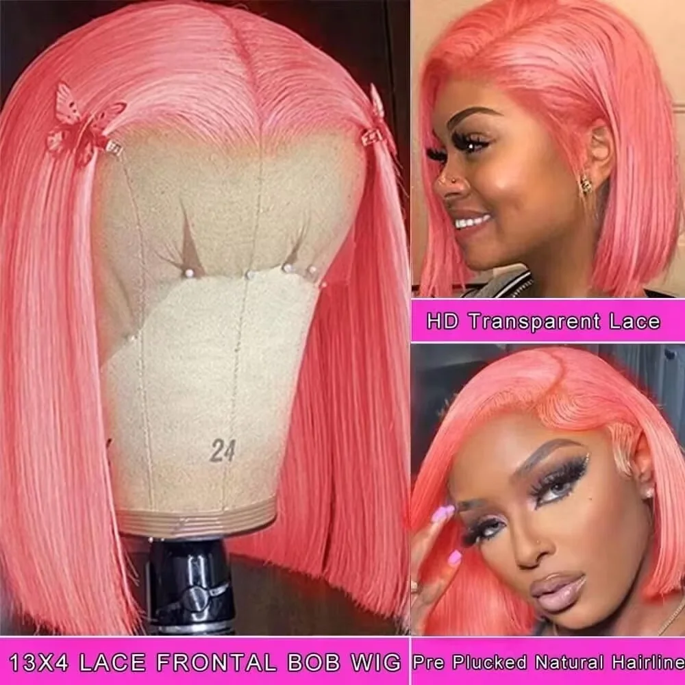Glueless Wear And Go Human Hair Wig - 10Inch Pink Bob Wigs Human Hair