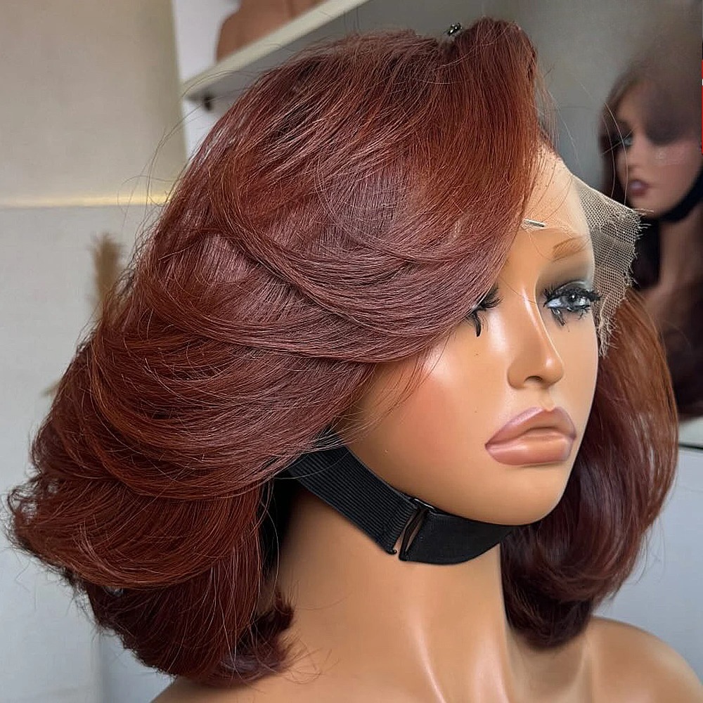 Bob Reddish Brown HD 13x4 Synt - огляд і ціна Pre Parted 13X4 Lace Front Bob Wig