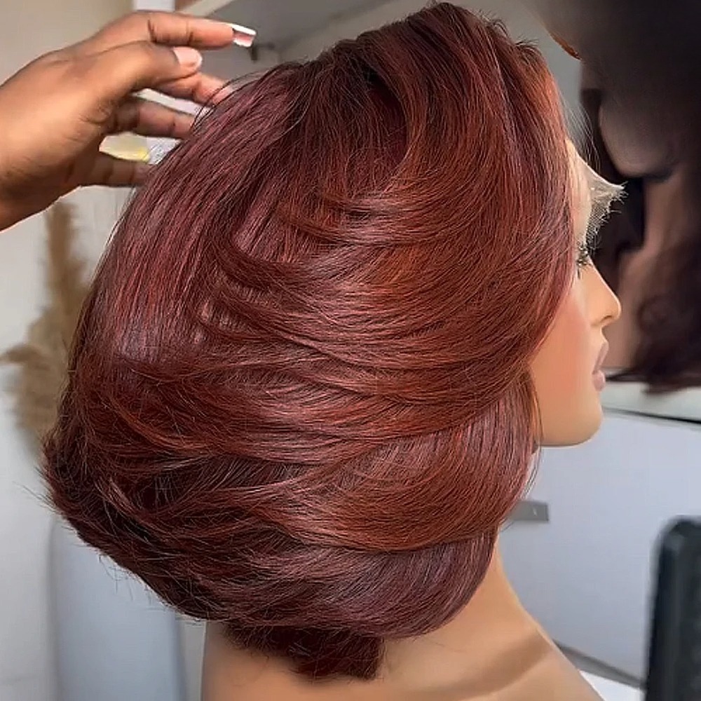 Bob Reddish Brown HD 13x4 Synt - огляд і ціна Pre Parted 13X4 Lace Front Bob Wig