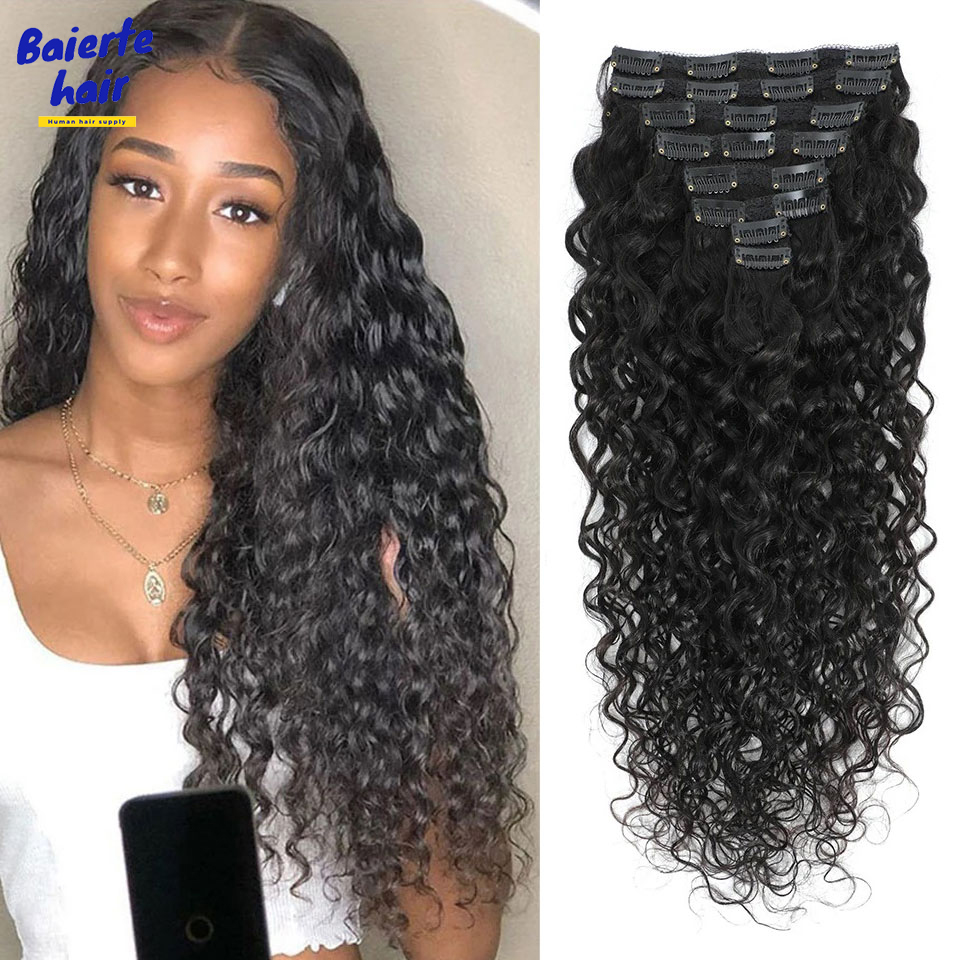 8-24 Inches Water Wave Curly C - огляд і ціна Seamless Clip In Hair Extensions Human Hair