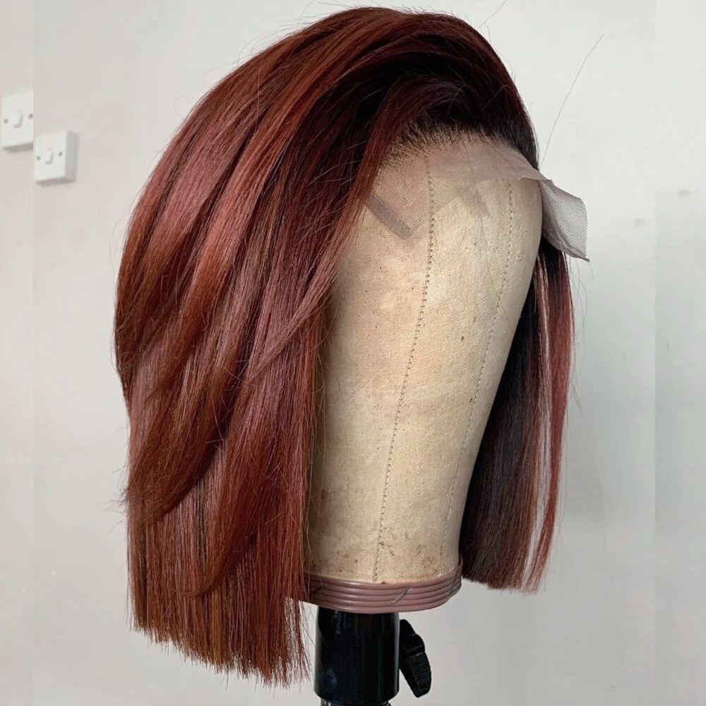 Reddish Brown Wig Short Lace F - огляд і ціна Pre Parted 13X4 Lace Front Bob Wig
