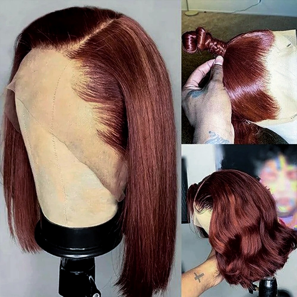 Reddish Brown Wig Short Lace F - огляд і ціна Pre Parted 13X4 Lace Front Bob Wig