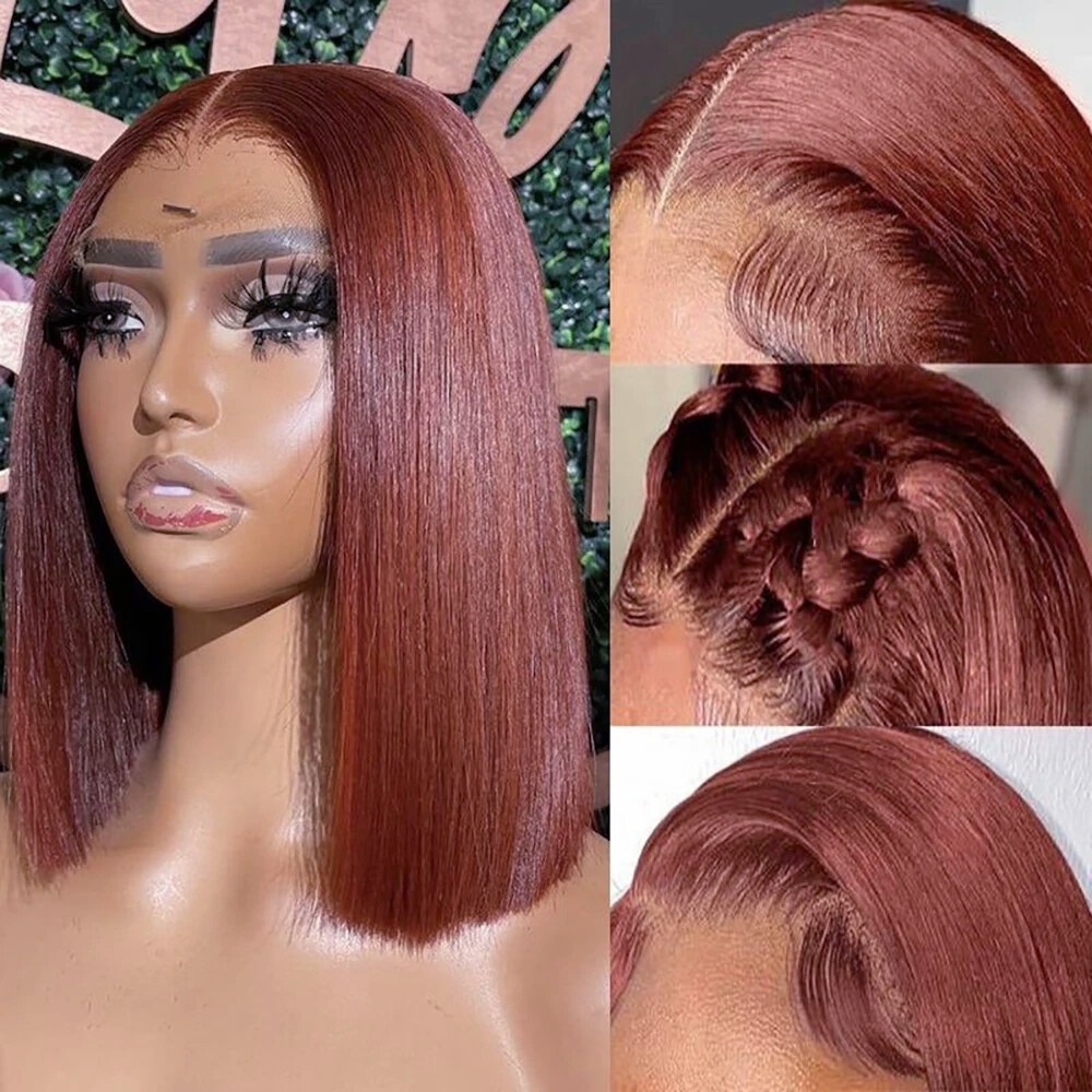 Reddish Brown Wig Short Lace F - огляд і ціна Pre Parted 13X4 Lace Front Bob Wig