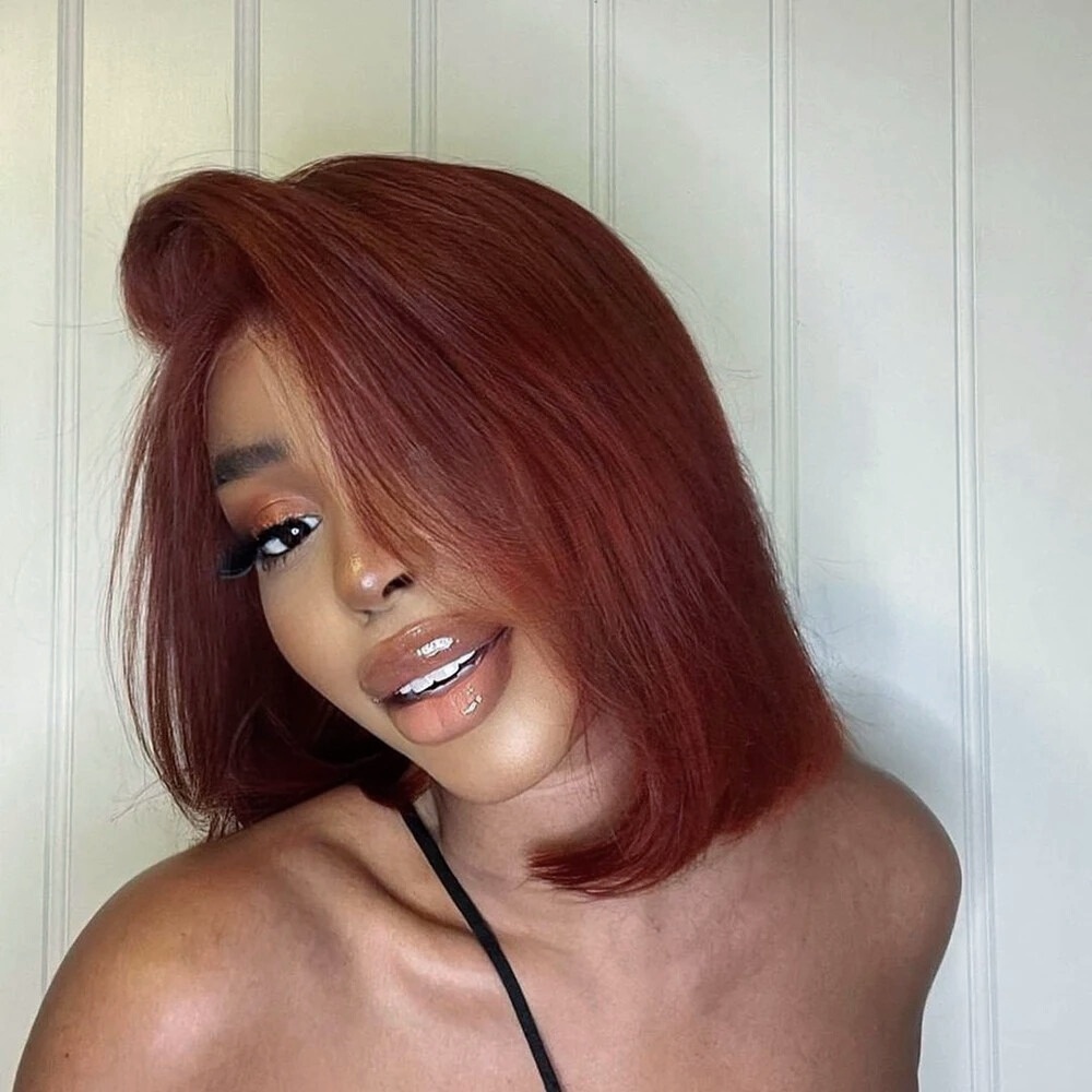 Reddish Brown Wig Short Lace F - огляд і ціна Pre Parted 13X4 Lace Front Bob Wig