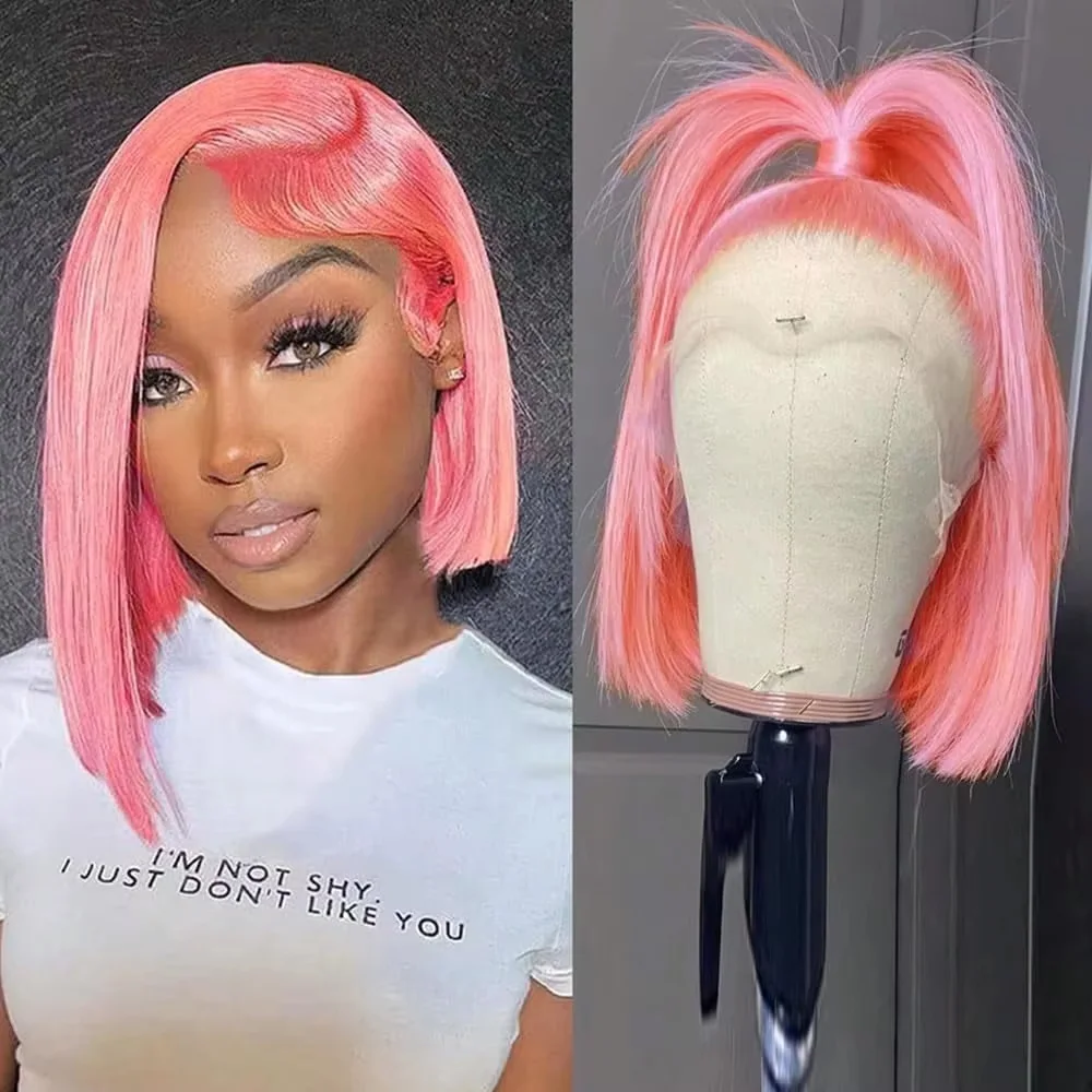 10Inch Pink Bob Wigs Human Hai - огляд і ціна Glueless Wear And Go Human Hair Wig